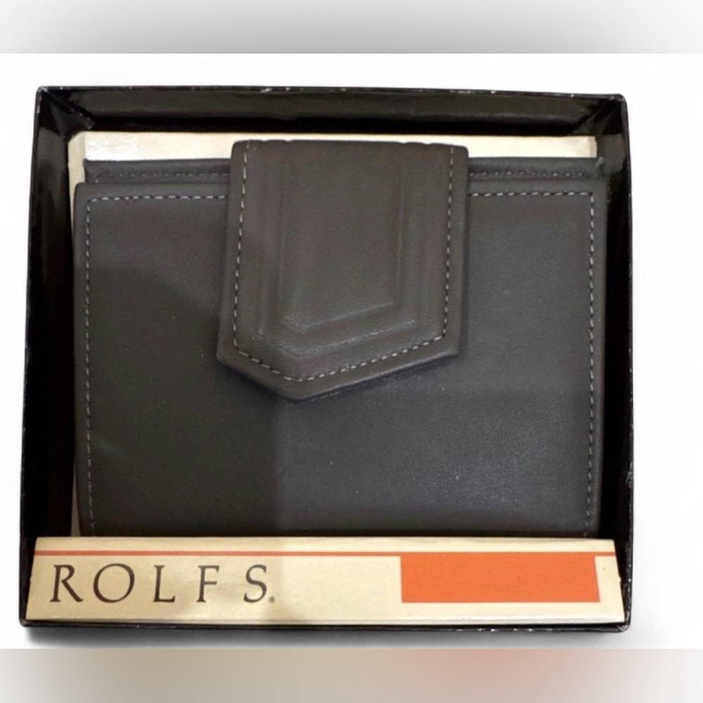 Men's Dark Grey Leather Wallet with Corner Tab